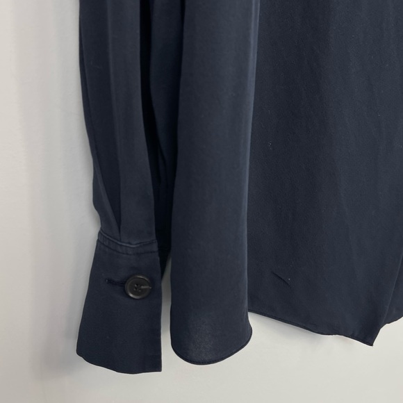 Theory Jarthstin Womens Silk Open Split Back Blouse Top Shirt Long Sleeves Navy - Picture 11 of 14